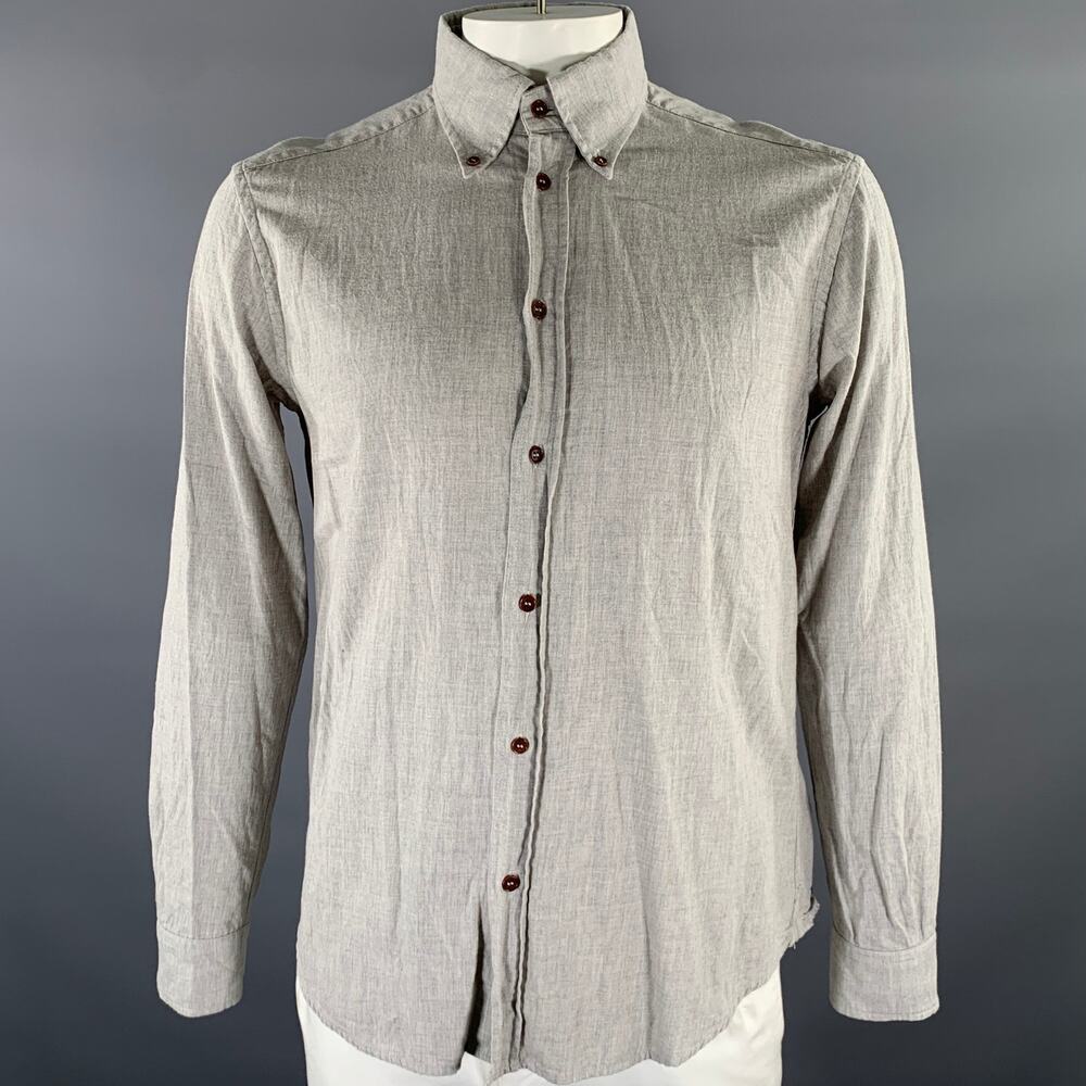 BARENA Size XL Grey Heather Cotton Button Down Long Sleeve Shirt